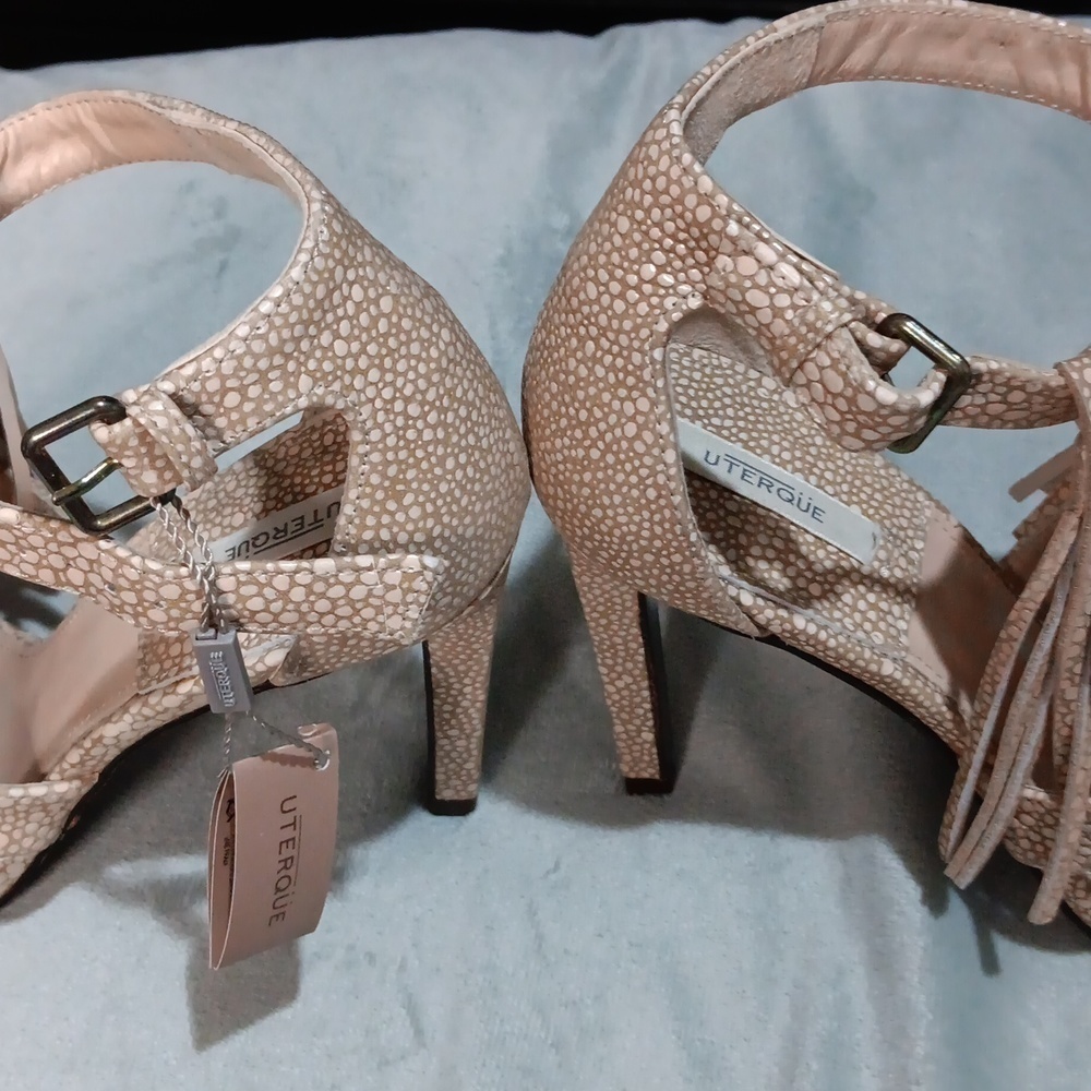 UTERQUE SPAIN FRINGE LEATHER ANKLE STRAP STILETTO HEELS BAICH EUR 38 US 7.5 - Picture 7 of 15